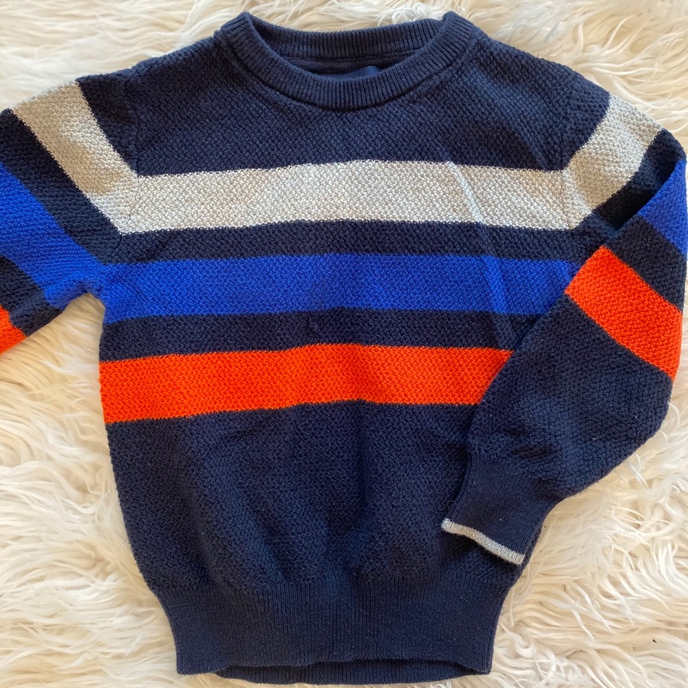 Basic Editions XS Boys Navy Orange Striped Sweater